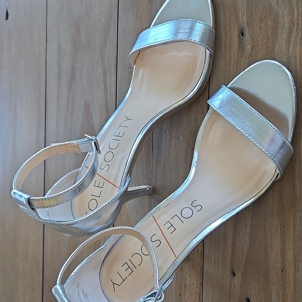 Metallic Silver Ankle Strap Sandals